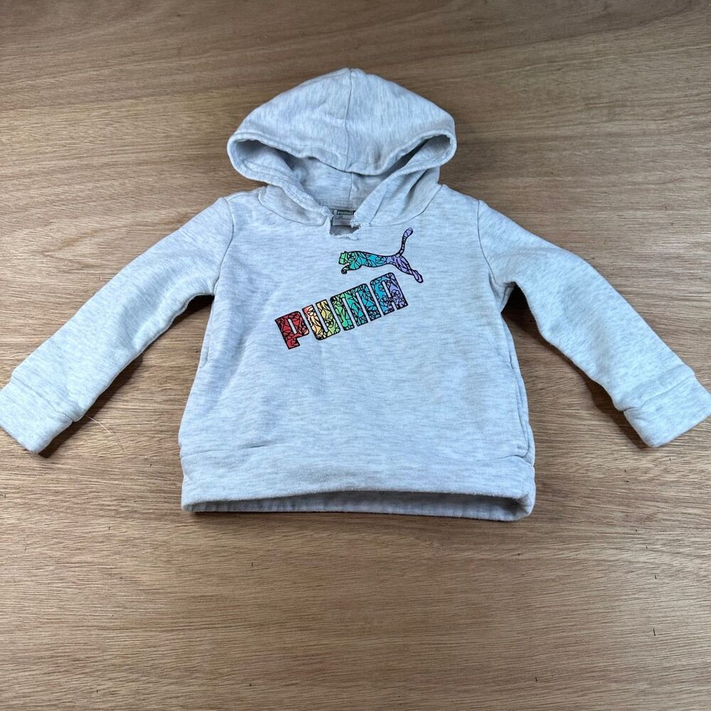 Puma Toddler Hoodie Gray Floral Logo Sweatshirt 18M